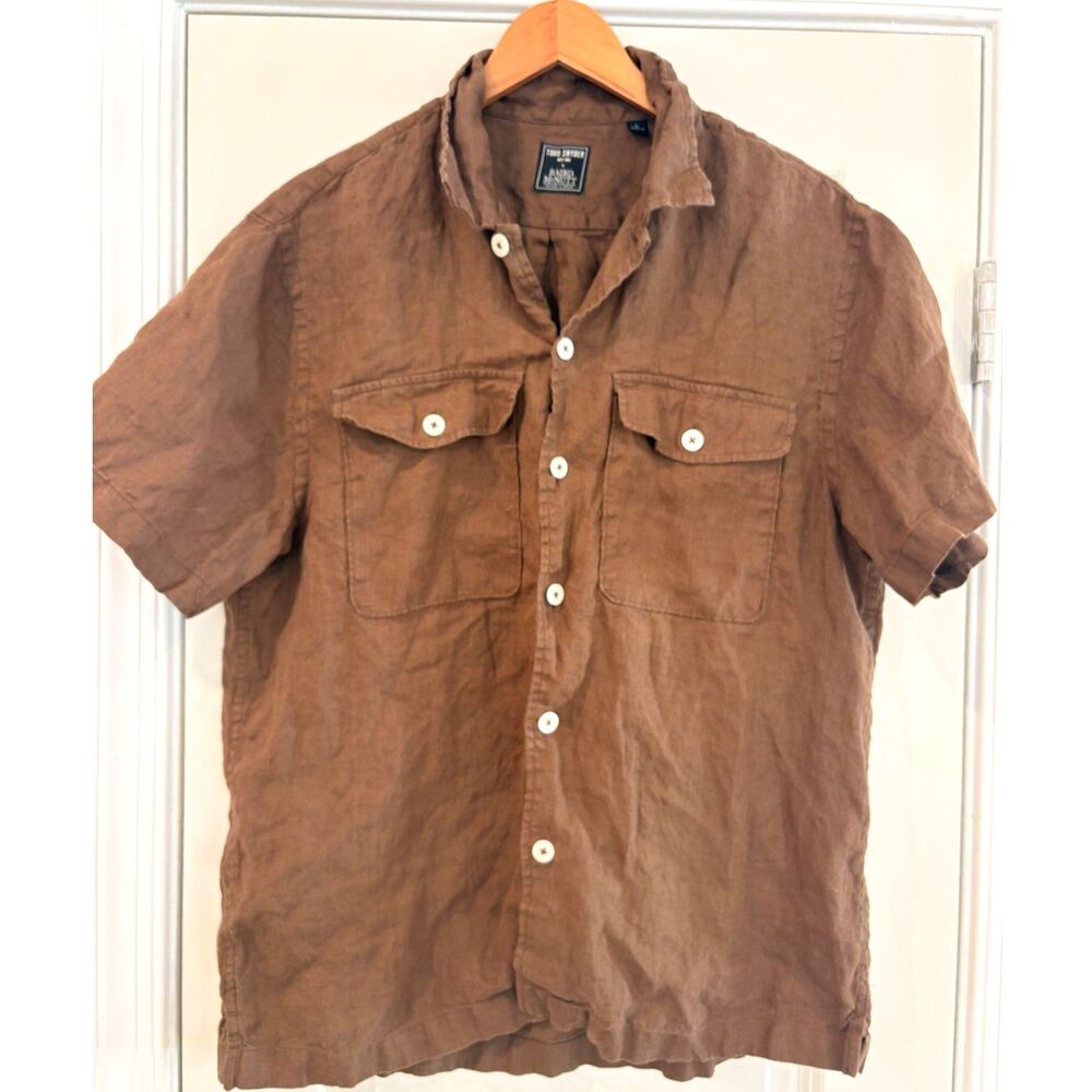 Todd Snyder Baird McNutt Irish Linen Utility Shirt Tobacco Brown Size Large